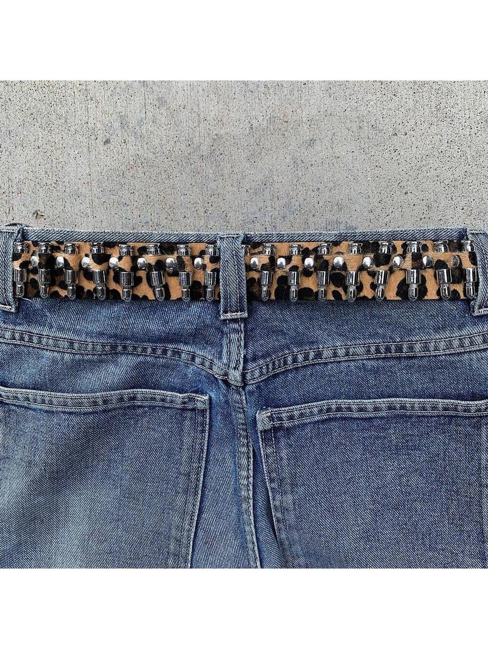 Cyber Bullet belt Cheetah Fur studded vintage y2k style. Cool grunge/punk look - Picture 4 of 8